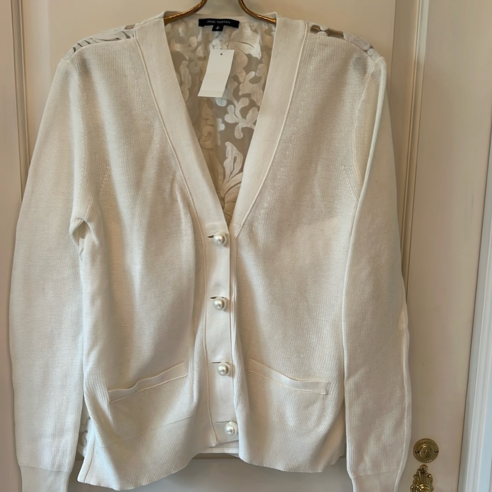 White Pink Tartan cardigan